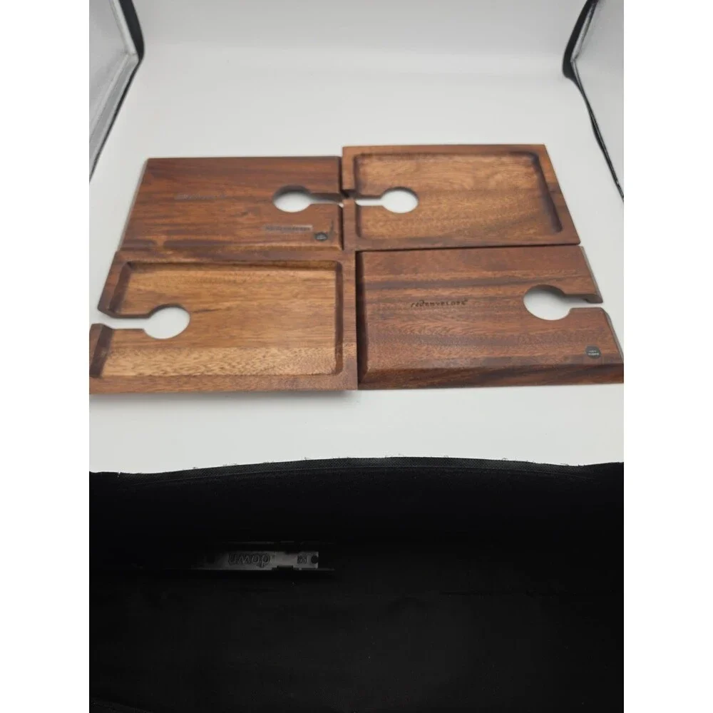 RedEnvelope Wood Wine Appetizer Plates Set of 4 Cocktail Glass Holder Trays